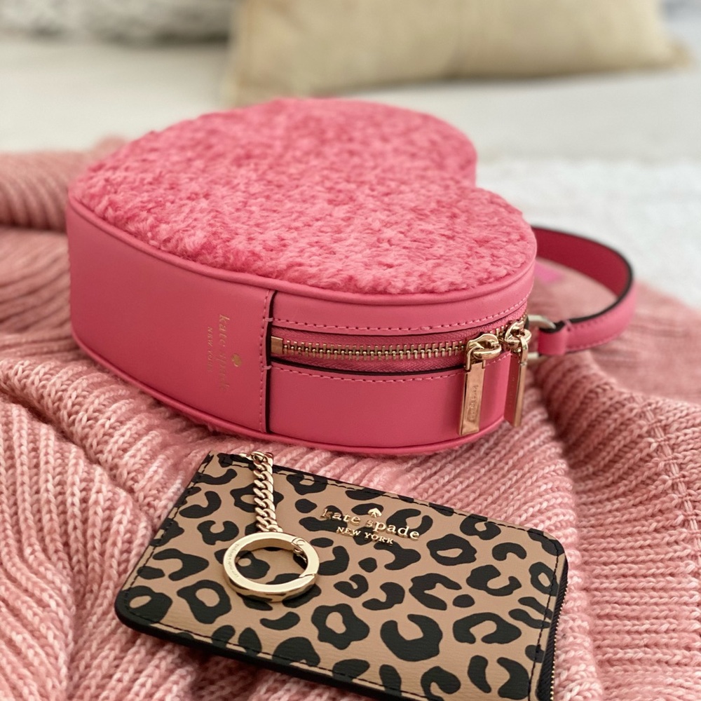 Kate Spade love shack heart purse Pomegranate & Leopard Zip Credit Card Case - Picture 3 of 14